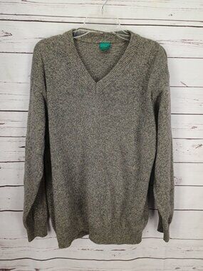 Canda Mens Gray V-Neck Knit Sweater Medium Long‎ Sleeve Pullover Wool Casual